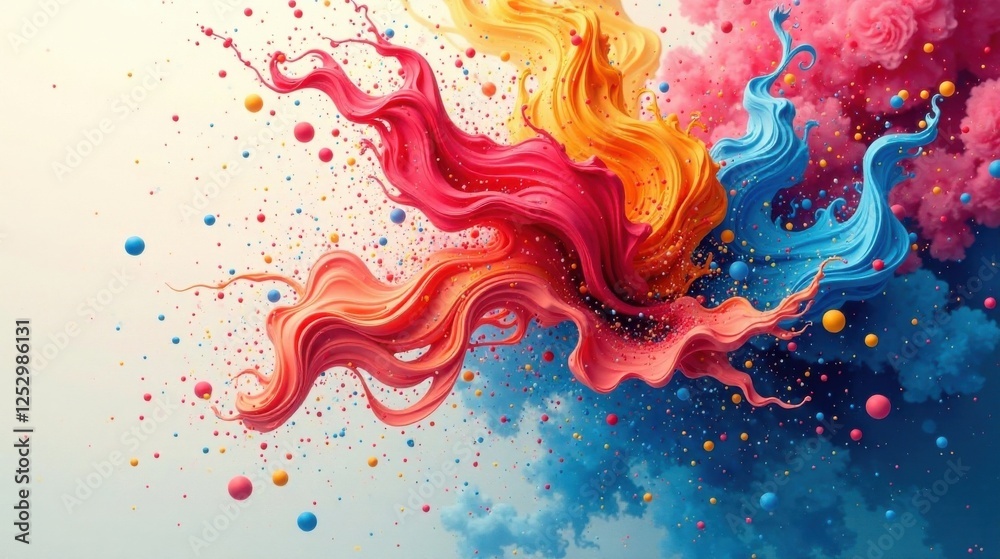 Aufkleber Dynamic Color Swirls and Vibrant Spheres Intertwining in a Whimsical Abstract Composition