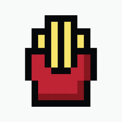 French fries pixel art icon vector illustration.