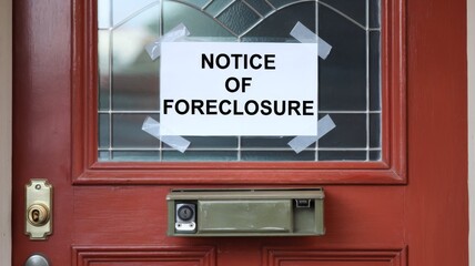 House door with bank-owned foreclosure notice