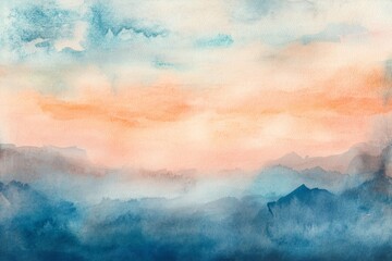 Watercolor sunset over misty mountains