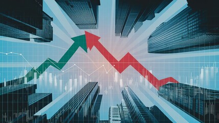 Double Exposure of Skyscrapers with Financial Indicators and Market Data