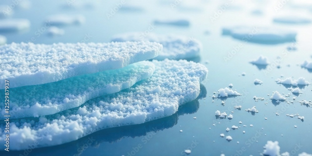 Aufkleber close-up view of delicate, stacked ice formations on a smooth, reflective surface