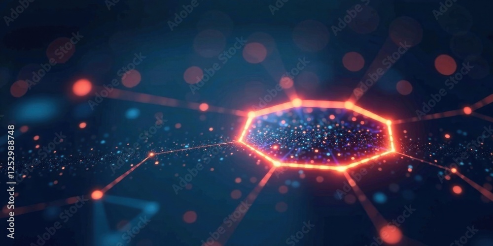 Poster Abstract Network Data Visualization Illuminated Hexagon Within a Complex System of Interconnected Nodes and Glowing Particles