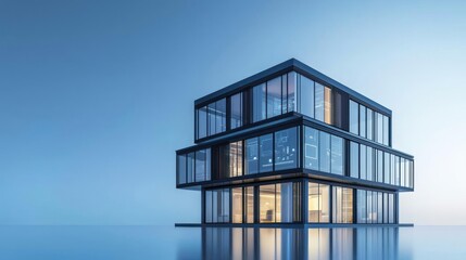 Modern Floating Office Building At Twilight