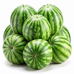 Pile of Fresh Watermelons with Green Skin isolated on white background
