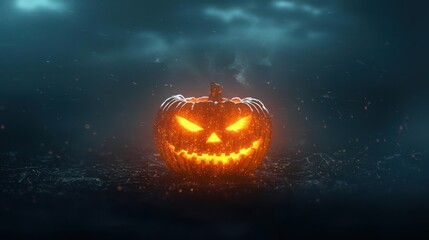 Naklejka premium Glowing Orange Pumpkin At Night