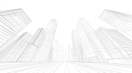 Architectural drawing of city skyscrapers, perspective view, 3D model, for architectural visualization