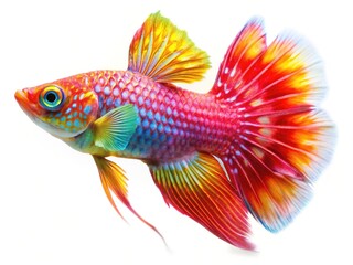 Fototapeta premium A solitary Molly fish, white background, landscape-style AI art.