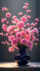 Elegant pink blooms in a dark vase. Great for magazines, ads, wallpapers. 