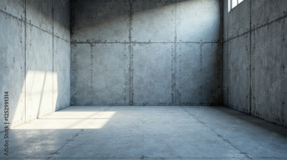 Aufkleber empty room with concrete walls and sunlight streaming through a high window