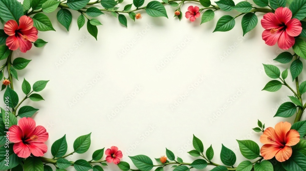 Poster vibrant hibiscus and lush foliage create an elegant natural frame for your design
