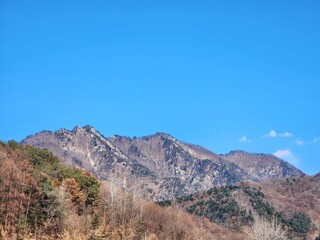 magnificent mountain landscape. Hiking and mountaineering. peak. Seasons in the mountains: autumn, winter, spring. Hiking in the mountains in Korea