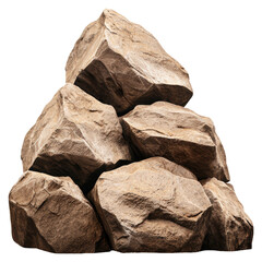 A pile of large rocks on a white background