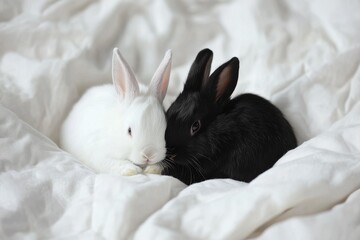 Naklejka premium rescued rabbit on a soft bed