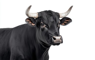 Naklejka premium Majestic black bull portrait farmyard setting animal photography natural environment close-up view rustic lifestyle