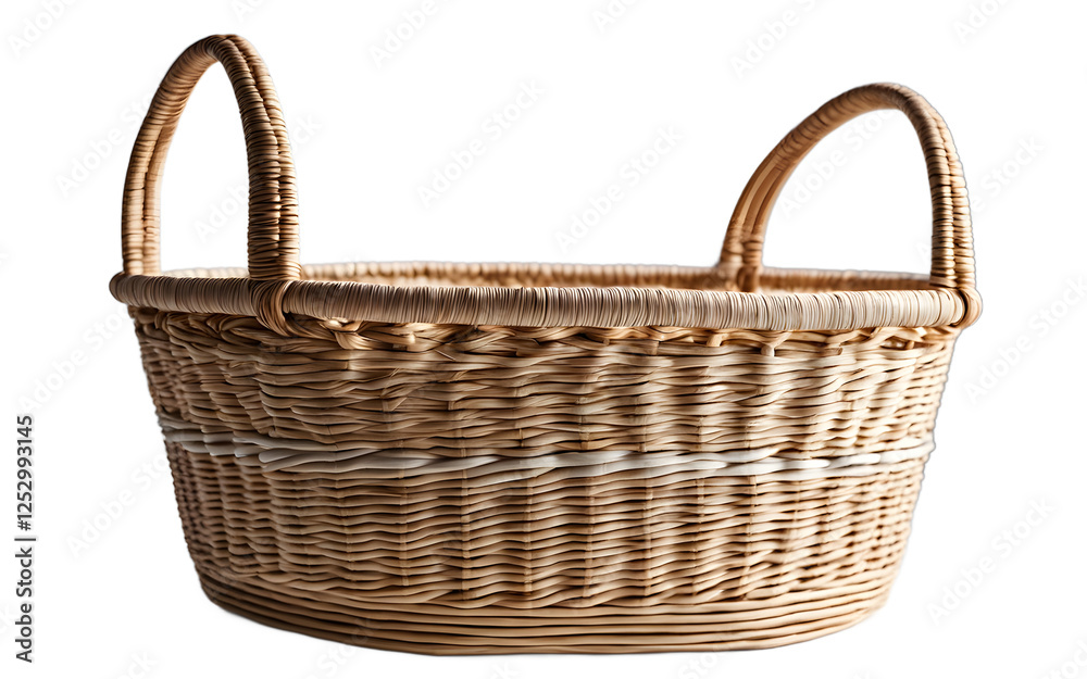 Poster A large woven storage basket with a soft cotton lining on a empty plain background