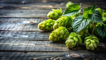 Fresh Hops on Rustic Table: Vintage Brewery Wallpaper