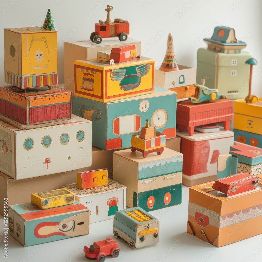 Wall mural Vintage Toy Boxes Representing Nostalgia Display