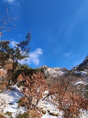 winter landscapes. Image of winter scenery of Bukhansan Mountain in Seoul, Korea. Hiking in Bukhansan National Park. korea mountains. trekking. korean landscapes. bukhansan national park.