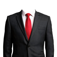 A man wearing a black suit and a red tie