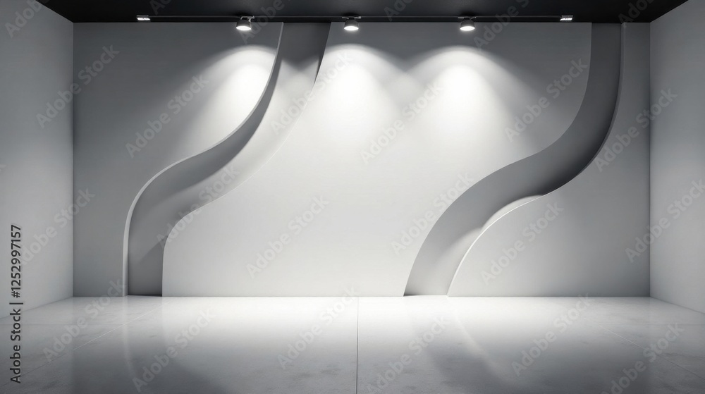 Poster modern minimalist interior design empty room with elegant curving wall features and subtle lighting