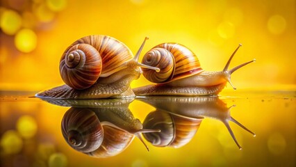 Funny Snail Dating: Long Exposure Photo on Yellow Background