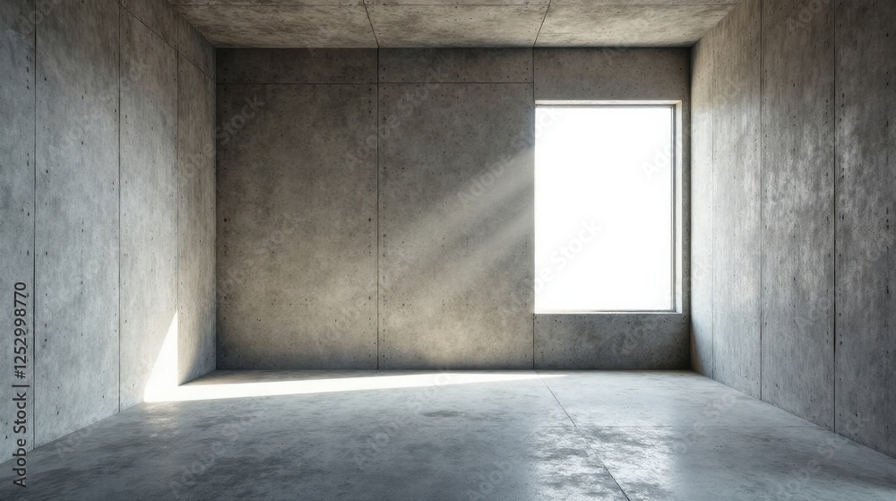 Aufkleber Empty Concrete Room with Sunlight Streaming Through a Window Illuminating the Floor and Walls