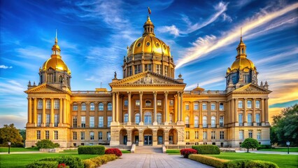 Obraz premium Des Moines State Capitol Building: A Golden Beacon of Iowa's History