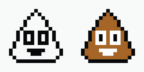 set poop emoji pixel art icon vector illustration.