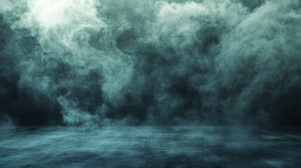 Mysterious fog covering the dark ocean