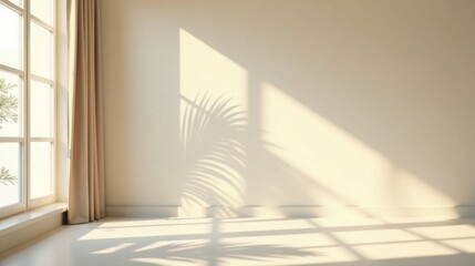 Serene Minimalist Interior Design Featuring Sunlight and Shadow Play on a Pale Wall