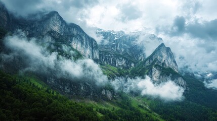 Majestic Mountain Range Enveloped in Mist
