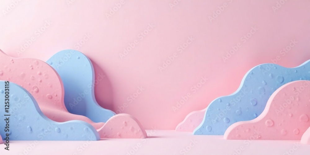 Poster pastel-colored abstract shapes create a dreamy, minimalist backdrop for product displays or design i