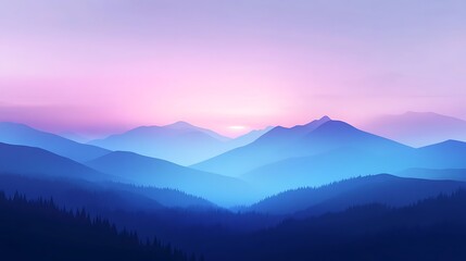 Serene Sunset Over Blue Mountains and Forests