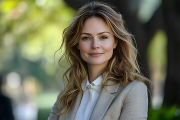 Fototapeta premium Professional Woman Smiling in Outdoor Setting