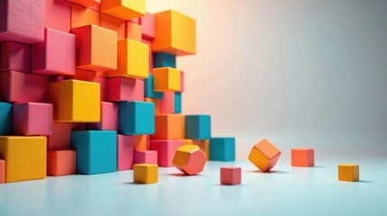 Colorful blocks cascading in an abstract design, showcasing vibrant hues and geometric shapes, creating a visually stimulating and dynamic composition.