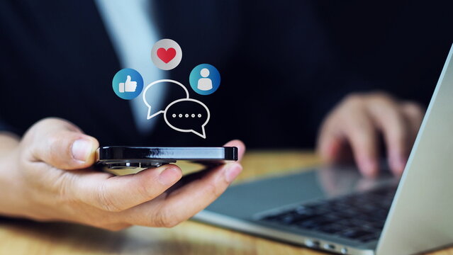 Social Distancing ,Working From Home concept.Social media and digital online concept, woman using smart phone. The concept of living on vacation and playing social media.