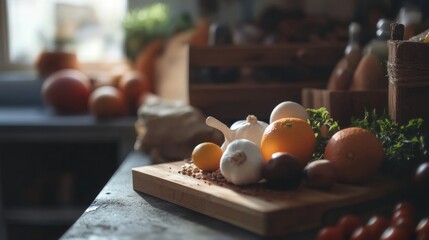 Rustic kitchen with fresh farm produce and natural light