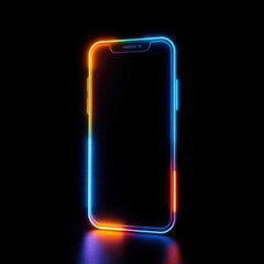 Vibrant neon outline of a smartphone against a black background, showcasing modern technology aesthetics