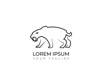 Sabertooth logo silhouette design with long fangs, simple sabertooth logo, head logo