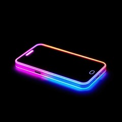Vibrant neon smartphone case glowing in dark background, showcasing modern technology aesthetics