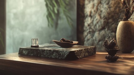 Rustic tea setup with a clay teapot and traditional cups