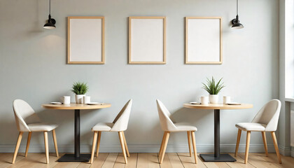 Cozy Cafe Interior with Mockup Frames and Modern Scandinavian Design