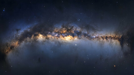 Fototapeta premium A close-up of the Milky Way galaxy showcasing its dense star clusters, glowing cosmic dust, and celestial formations in the infinite universe.