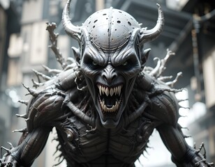 evil purple red monster with claws character design