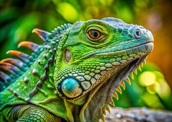 Fototapeta premium Green Iguana Close-Up, South Florida Invasive Species