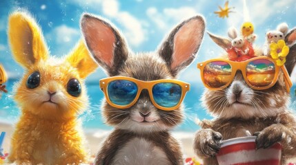 Fototapeta premium Adorable animals add cuteness to any summerthemed collection.