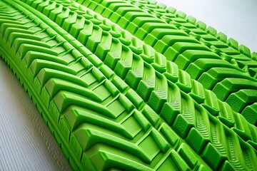 Obraz premium Green Tractor Tire Tracks on White Background - Agricultural Minimalist Photography