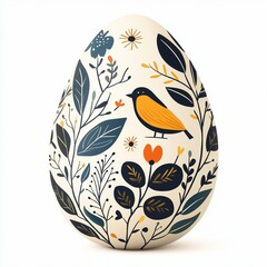 Easter egg decorated with modern minimalist pattern with bird and floral elements