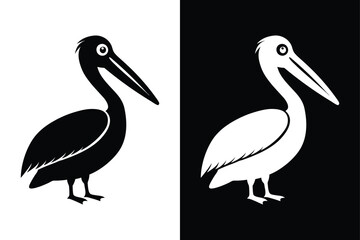 Stylized Pelican Silhouette Icon Clean Black & White Vector.